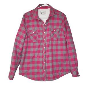 𝅺PINK Gray Grey Buffalo Plaid Jacket Shacket Medium